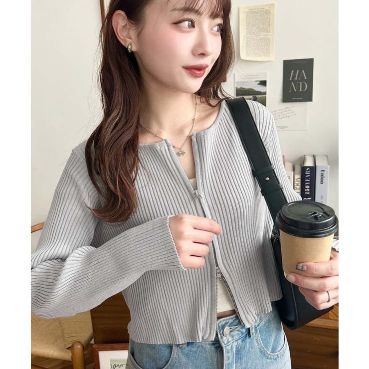 グレー | Wジップリブニットカーディガン | moment+