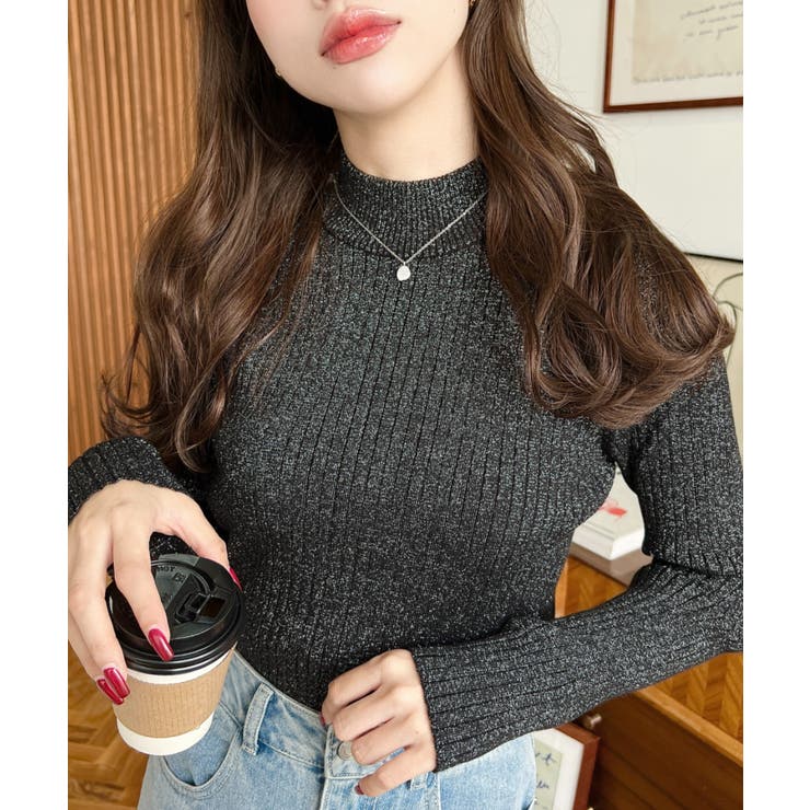 ボトルネックラメニットプルオーバ 12G | moment+ | 詳細画像33 