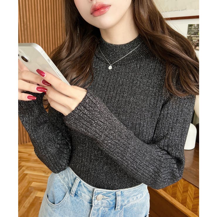 ボトルネックラメニットプルオーバ 12G | moment+ | 詳細画像34 