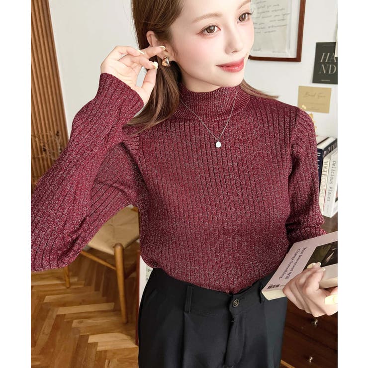 ボトルネックラメニットプルオーバ 12G | moment+ | 詳細画像43 