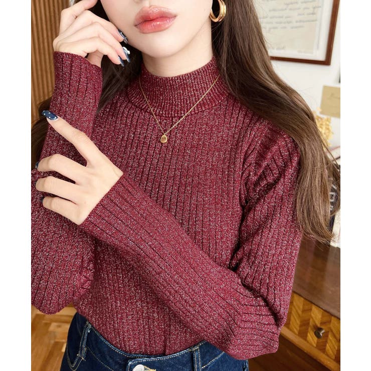 ボトルネックラメニットプルオーバ 12G | moment+ | 詳細画像47 