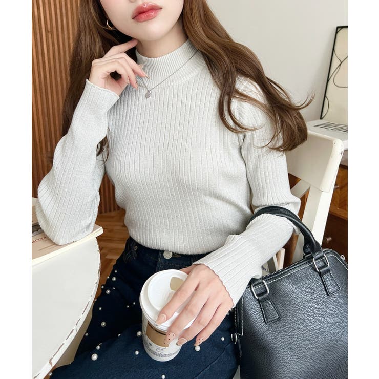 ボトルネックラメニットプルオーバ 12G | moment+ | 詳細画像9 