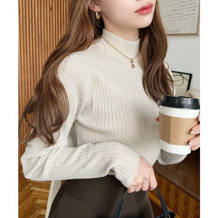 ナチュラル | ボトルネックラメニットプルオーバ 12G | moment+