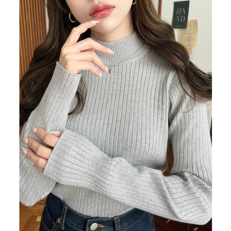 杢グレー | ボトルネックラメニットプルオーバ 12G | moment+