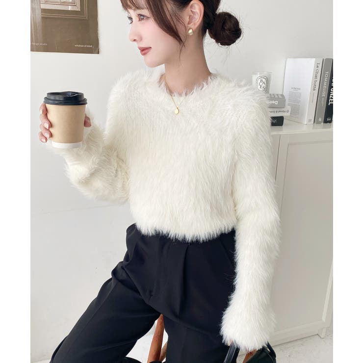 クルーネックショート丈ロングフェザーニットプルオーバー | moment+ | 詳細画像11 