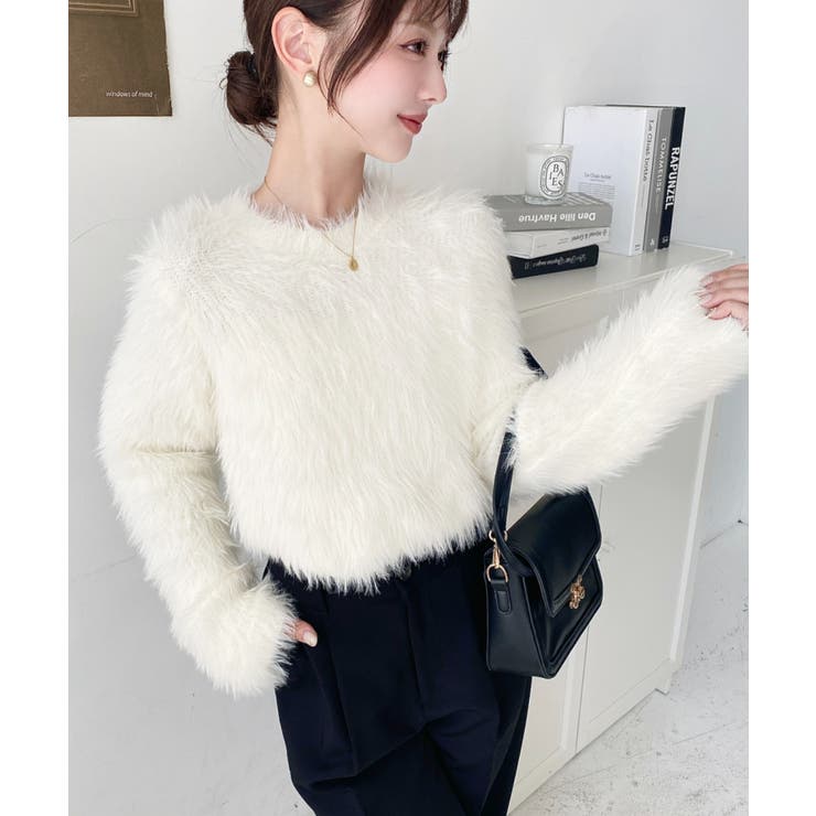 クルーネックショート丈ロングフェザーニットプルオーバー | moment+ | 詳細画像14 