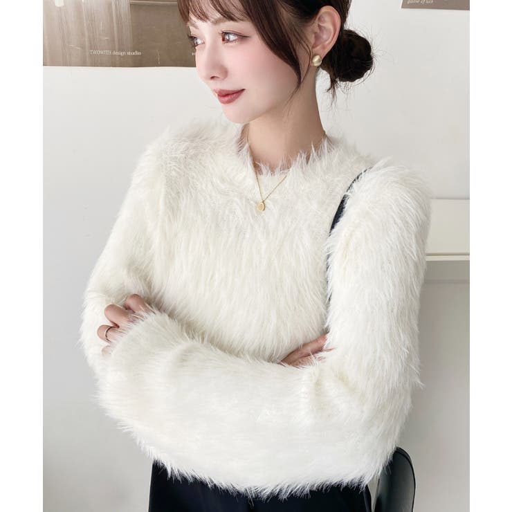 クルーネックショート丈ロングフェザーニットプルオーバー | moment+ | 詳細画像15 