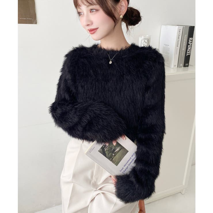 クルーネックショート丈ロングフェザーニットプルオーバー | moment+ | 詳細画像17 