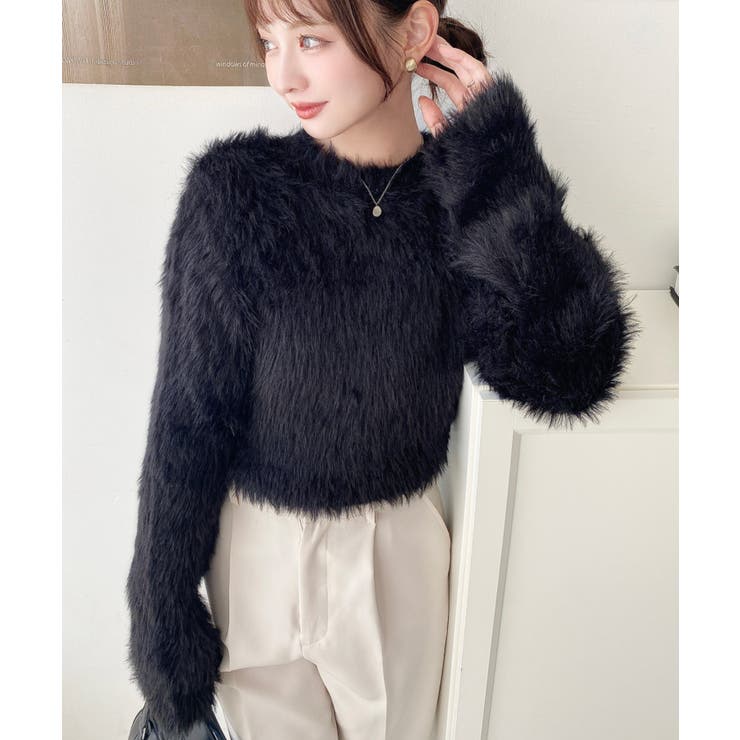 クルーネックショート丈ロングフェザーニットプルオーバー | moment+ | 詳細画像18 