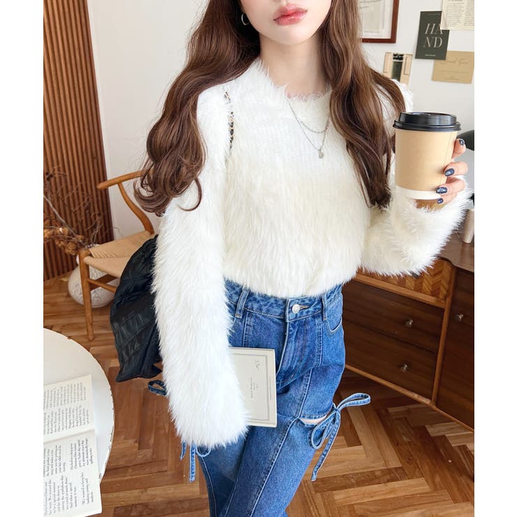 クルーネックショート丈ロングフェザーニットプルオーバー | moment+ | 詳細画像2 