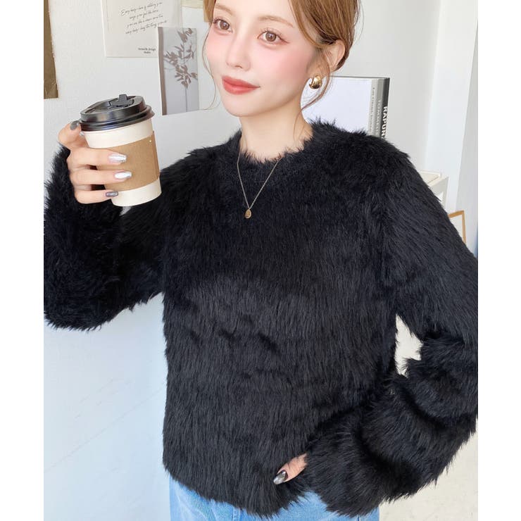 クルーネックショート丈ロングフェザーニットプルオーバー | moment+ | 詳細画像20 