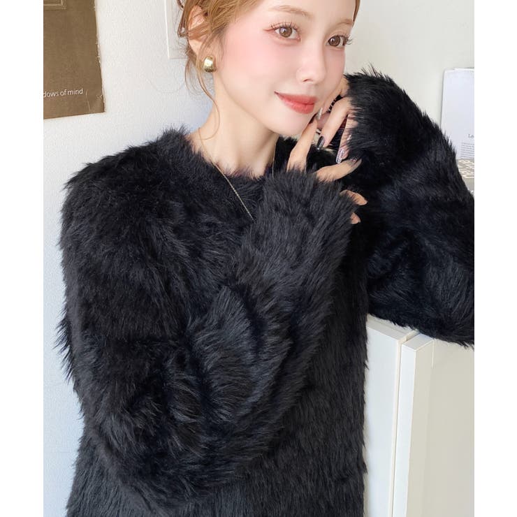 クルーネックショート丈ロングフェザーニットプルオーバー | moment+ | 詳細画像21 