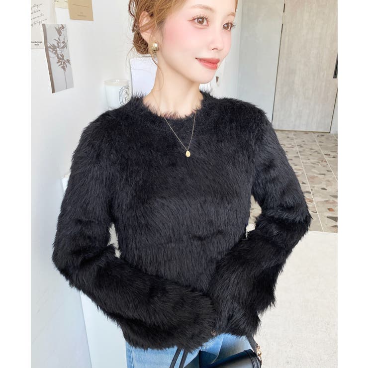 クルーネックショート丈ロングフェザーニットプルオーバー | moment+ | 詳細画像22 