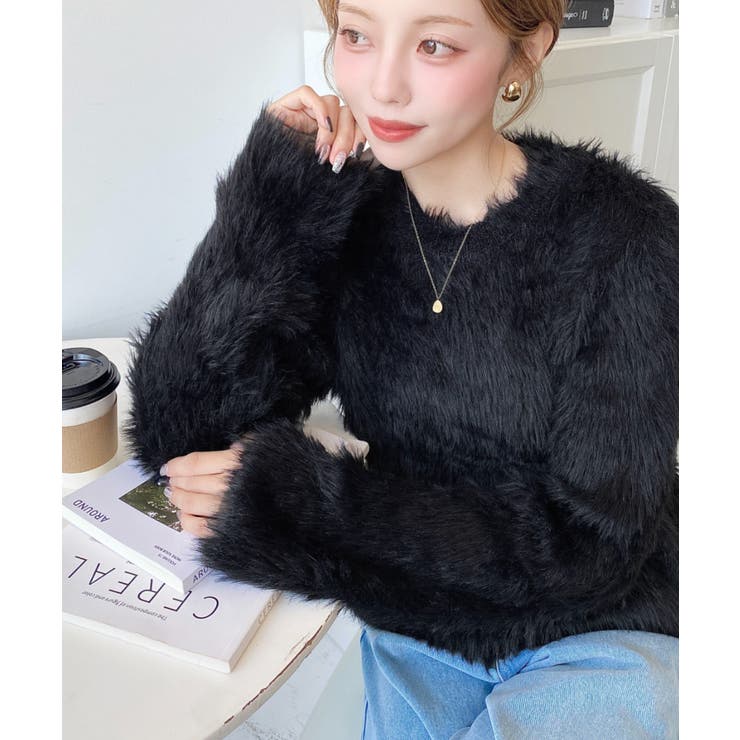 クルーネックショート丈ロングフェザーニットプルオーバー | moment+ | 詳細画像23 