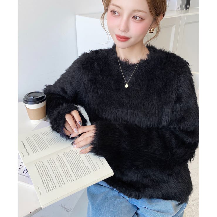 クルーネックショート丈ロングフェザーニットプルオーバー | moment+ | 詳細画像24 