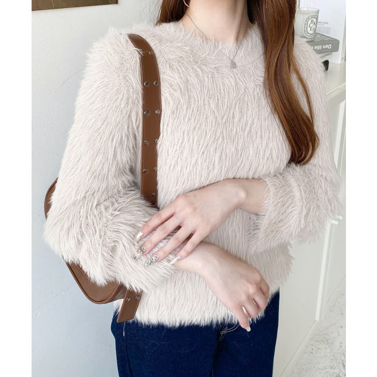 クルーネックショート丈ロングフェザーニットプルオーバー | moment+ | 詳細画像29 