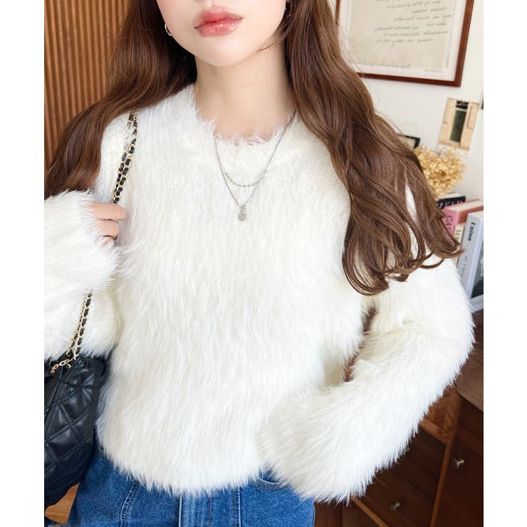 クルーネックショート丈ロングフェザーニットプルオーバー | moment+ | 詳細画像3 