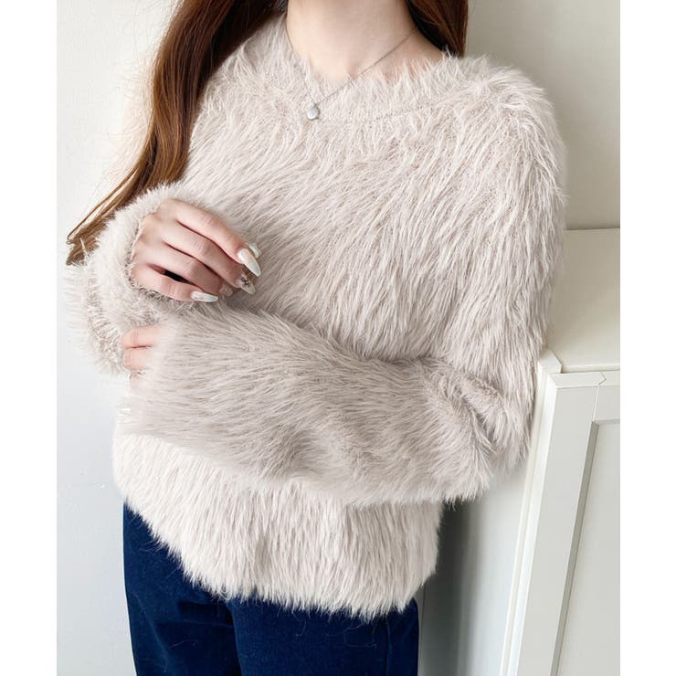 クルーネックショート丈ロングフェザーニットプルオーバー | moment+ | 詳細画像31 