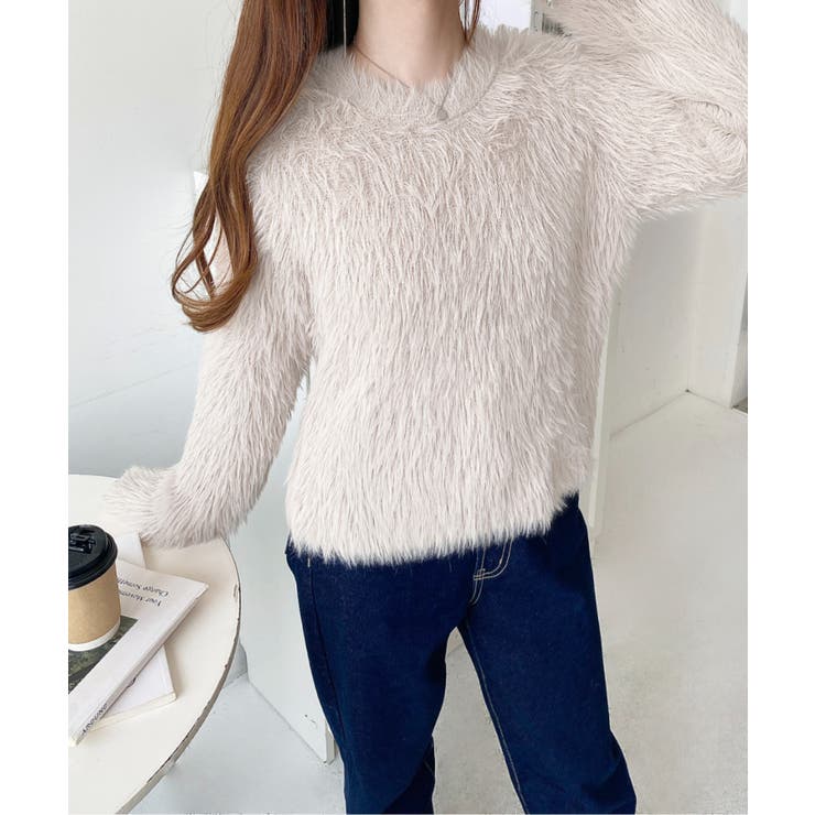 クルーネックショート丈ロングフェザーニットプルオーバー | moment+ | 詳細画像32 