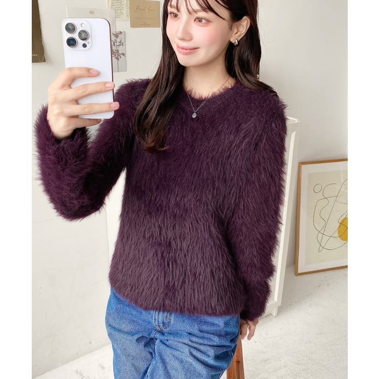 クルーネックショート丈ロングフェザーニットプルオーバー | moment+ | 詳細画像36 