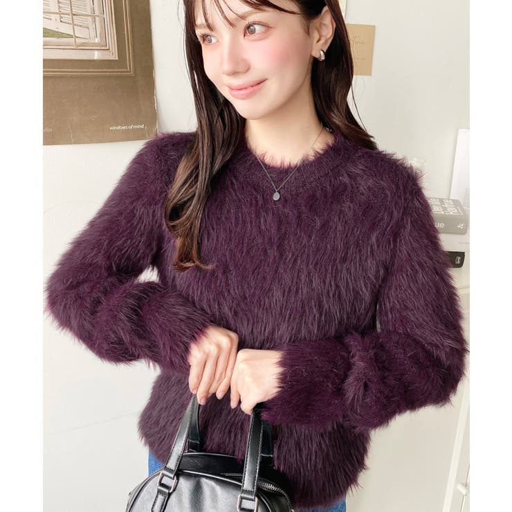 クルーネックショート丈ロングフェザーニットプルオーバー | moment+ | 詳細画像37 