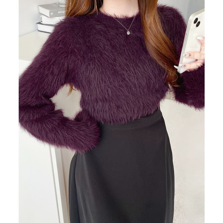 クルーネックショート丈ロングフェザーニットプルオーバー | moment+ | 詳細画像40 