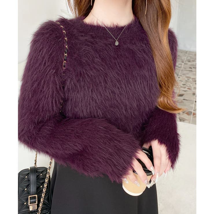 クルーネックショート丈ロングフェザーニットプルオーバー | moment+ | 詳細画像41 