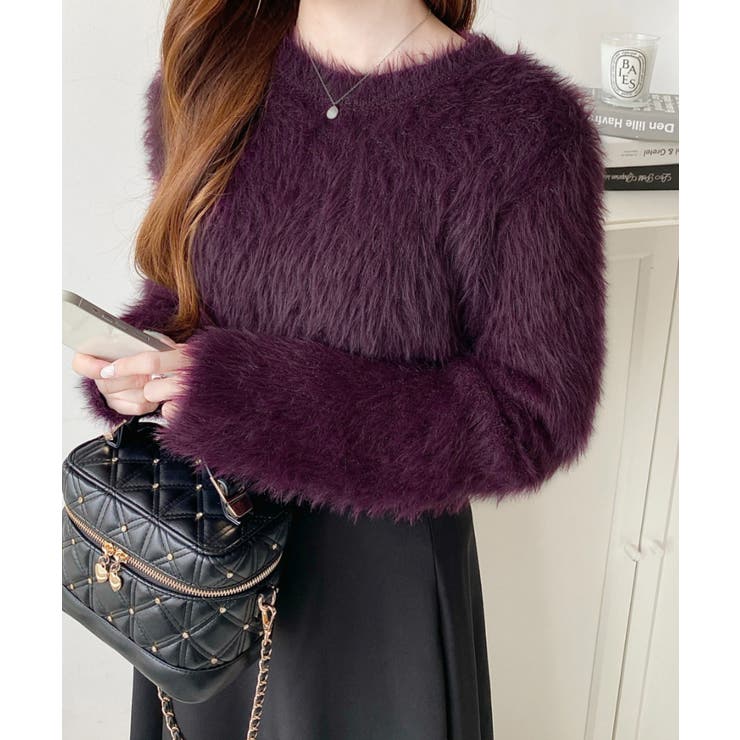 クルーネックショート丈ロングフェザーニットプルオーバー | moment+ | 詳細画像42 