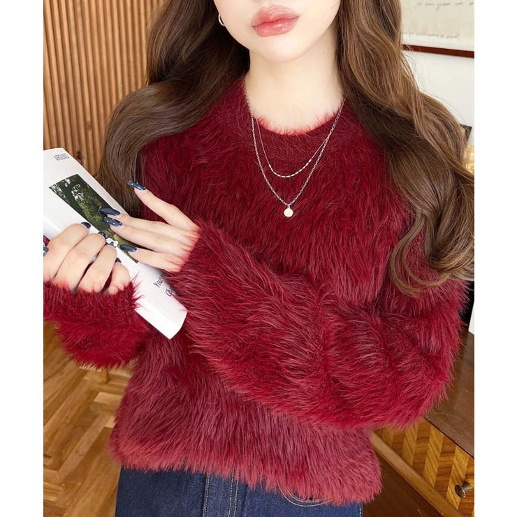 クルーネックショート丈ロングフェザーニットプルオーバー | moment+ | 詳細画像44 