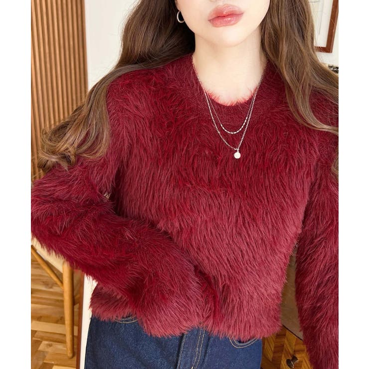 クルーネックショート丈ロングフェザーニットプルオーバー | moment+ | 詳細画像47 