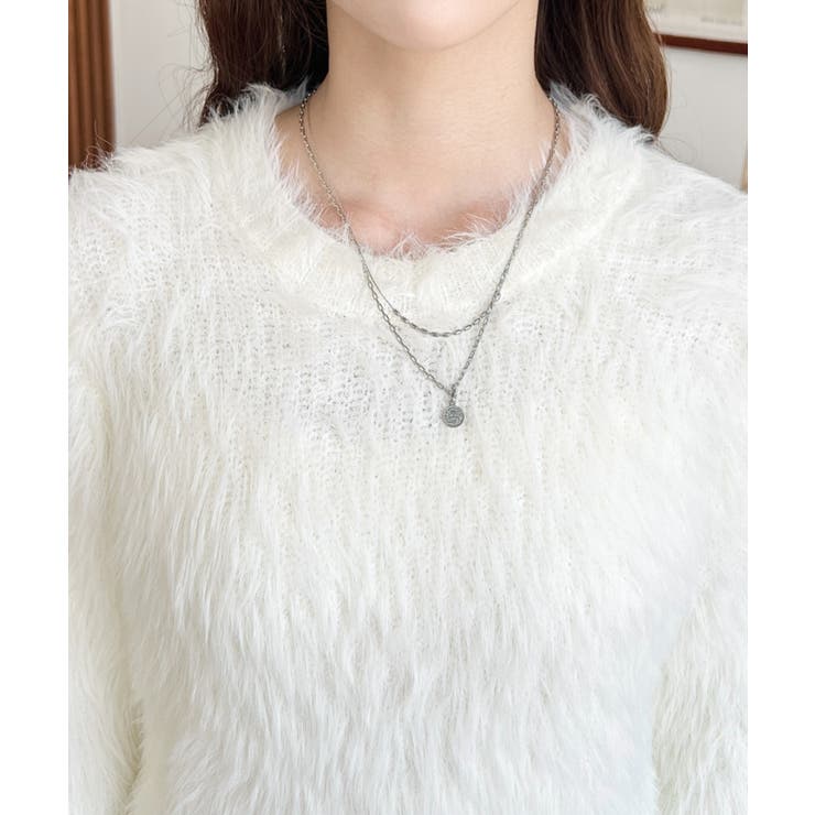 クルーネックショート丈ロングフェザーニットプルオーバー | moment+ | 詳細画像7 