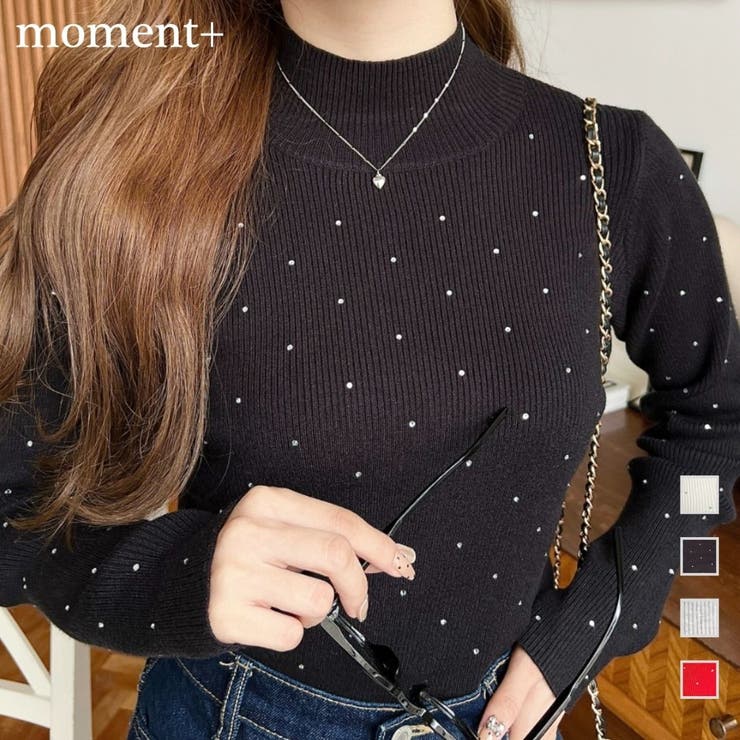ラインストーンハイネックリブニットプルオーバー | moment+ | 詳細画像1 