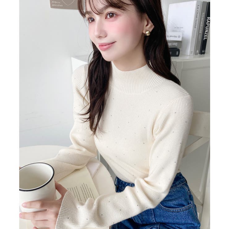 ラインストーンハイネックリブニットプルオーバー | moment+ | 詳細画像10 