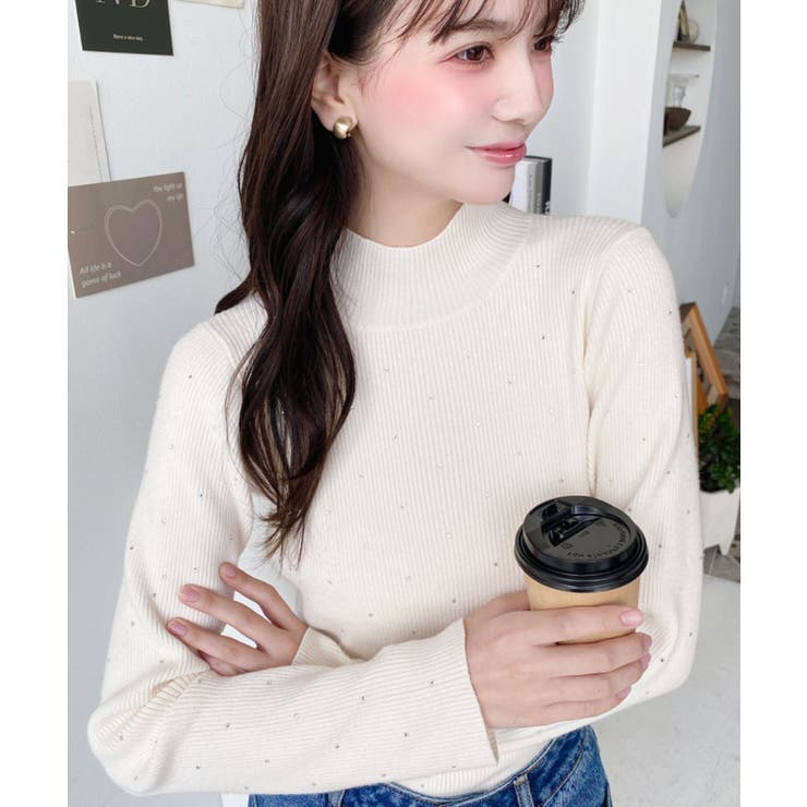 ラインストーンハイネックリブニットプルオーバー | moment+ | 詳細画像11 