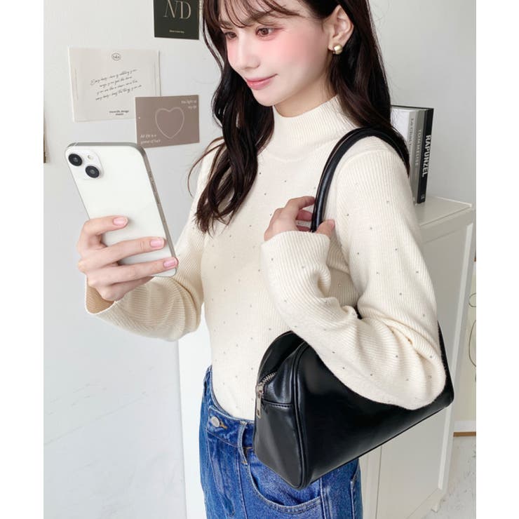 ラインストーンハイネックリブニットプルオーバー | moment+ | 詳細画像12 