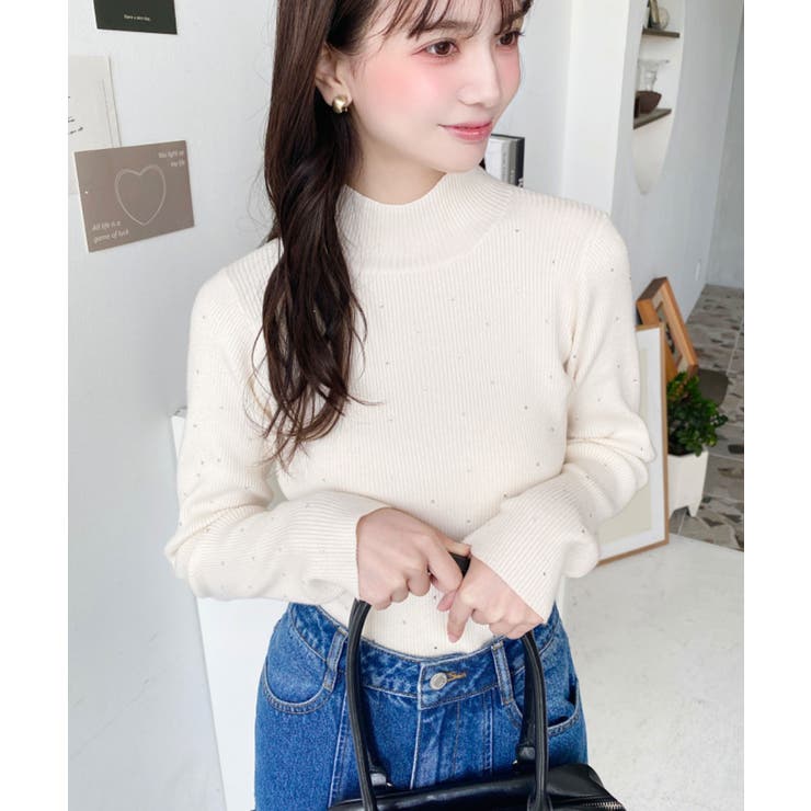 ラインストーンハイネックリブニットプルオーバー | moment+ | 詳細画像13 