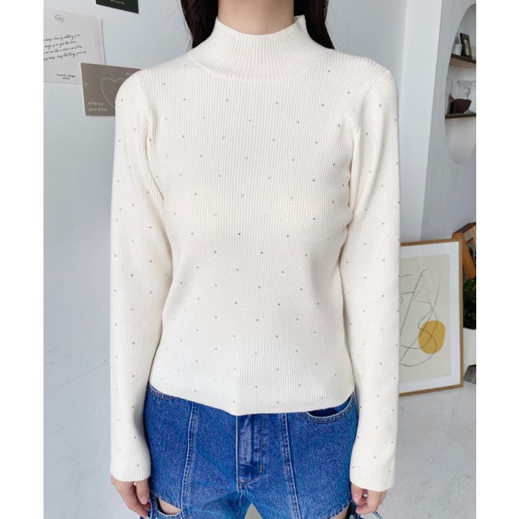 ラインストーンハイネックリブニットプルオーバー | moment+ | 詳細画像15 