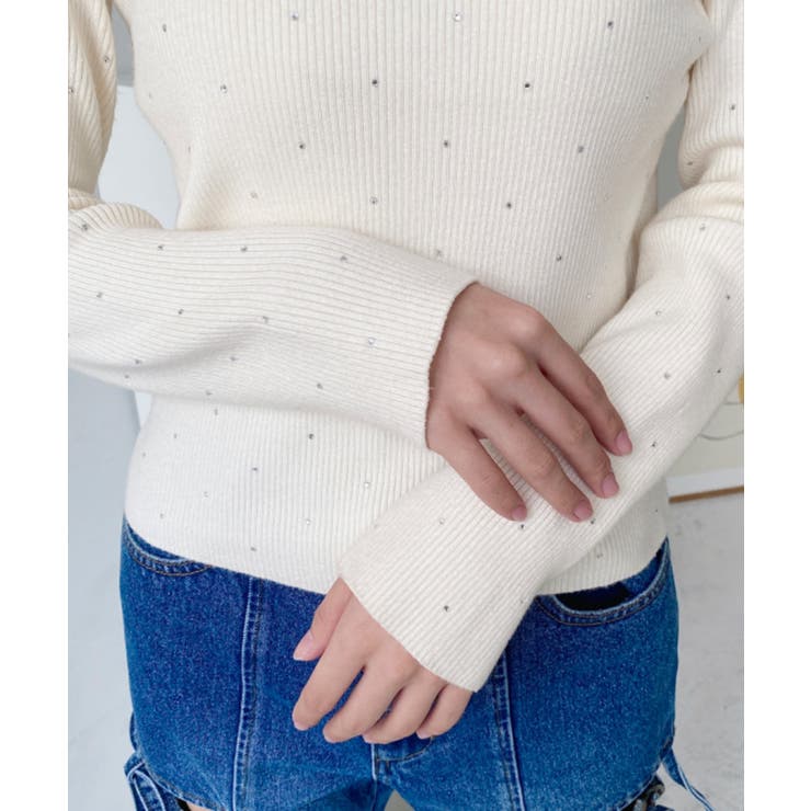 ラインストーンハイネックリブニットプルオーバー | moment+ | 詳細画像18 