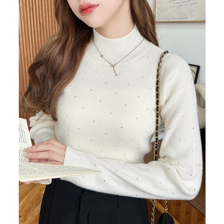 ラインストーンハイネックリブニットプルオーバー | moment+ | 詳細画像2 