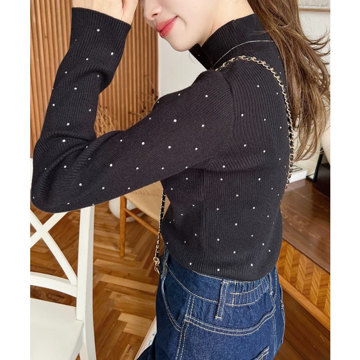 ラインストーンハイネックリブニットプルオーバー | moment+ | 詳細画像24 