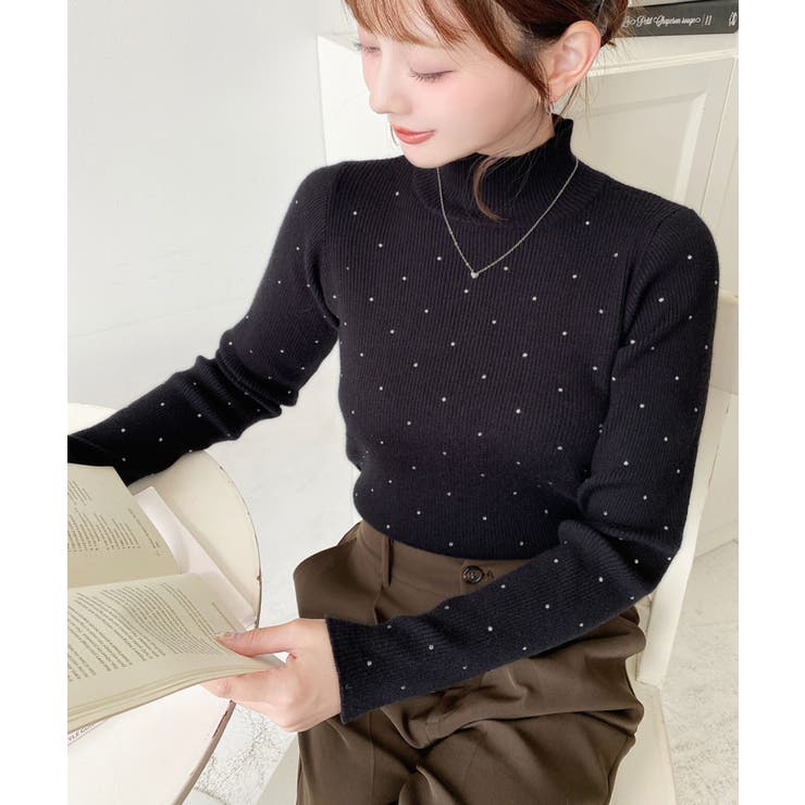 ラインストーンハイネックリブニットプルオーバー | moment+ | 詳細画像28 