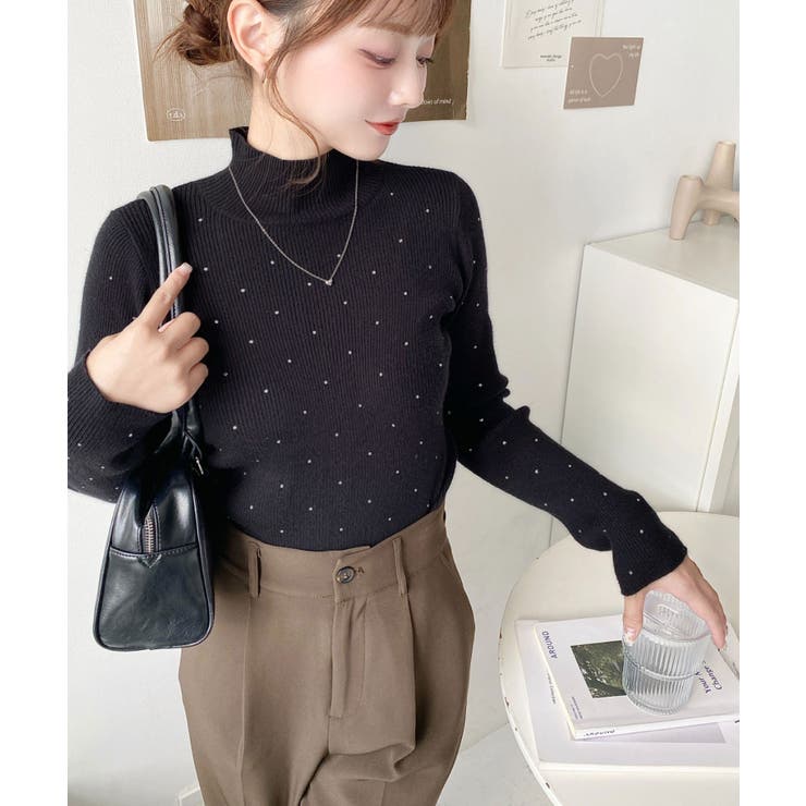 ラインストーンハイネックリブニットプルオーバー | moment+ | 詳細画像29 