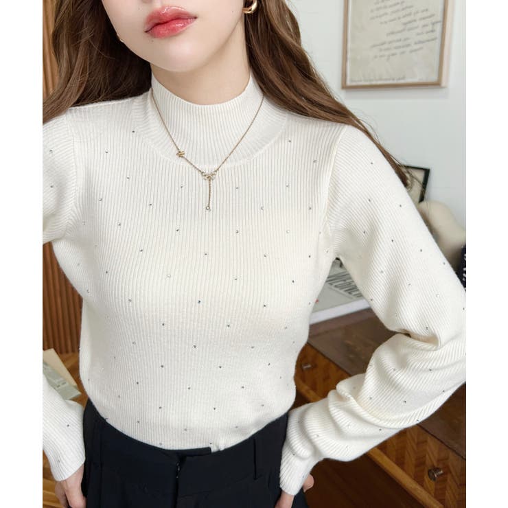 ラインストーンハイネックリブニットプルオーバー | moment+ | 詳細画像3 