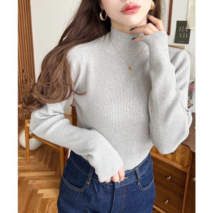 ラインストーンハイネックリブニットプルオーバー | moment+ | 詳細画像31 