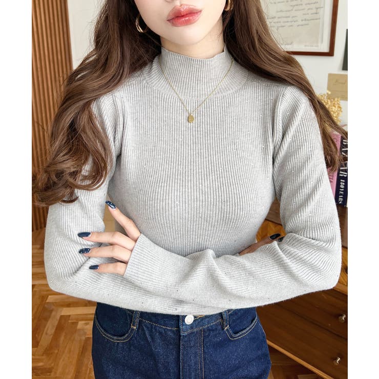 ラインストーンハイネックリブニットプルオーバー | moment+ | 詳細画像33 