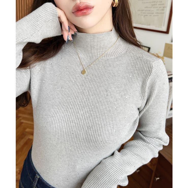 ラインストーンハイネックリブニットプルオーバー | moment+ | 詳細画像35 