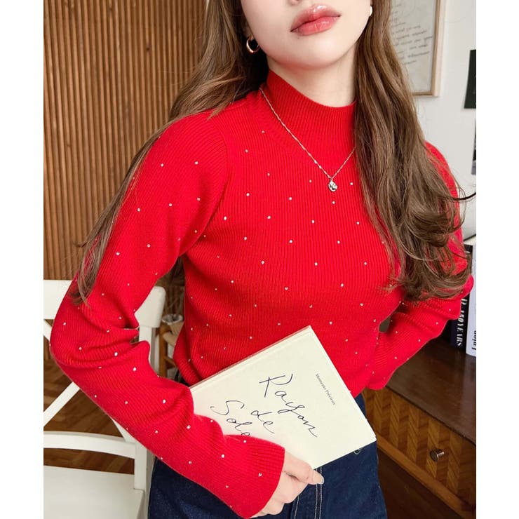 ラインストーンハイネックリブニットプルオーバー | moment+ | 詳細画像36 