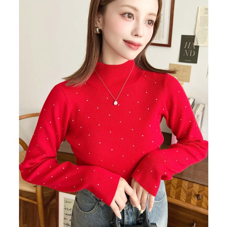 ラインストーンハイネックリブニットプルオーバー | moment+ | 詳細画像40 