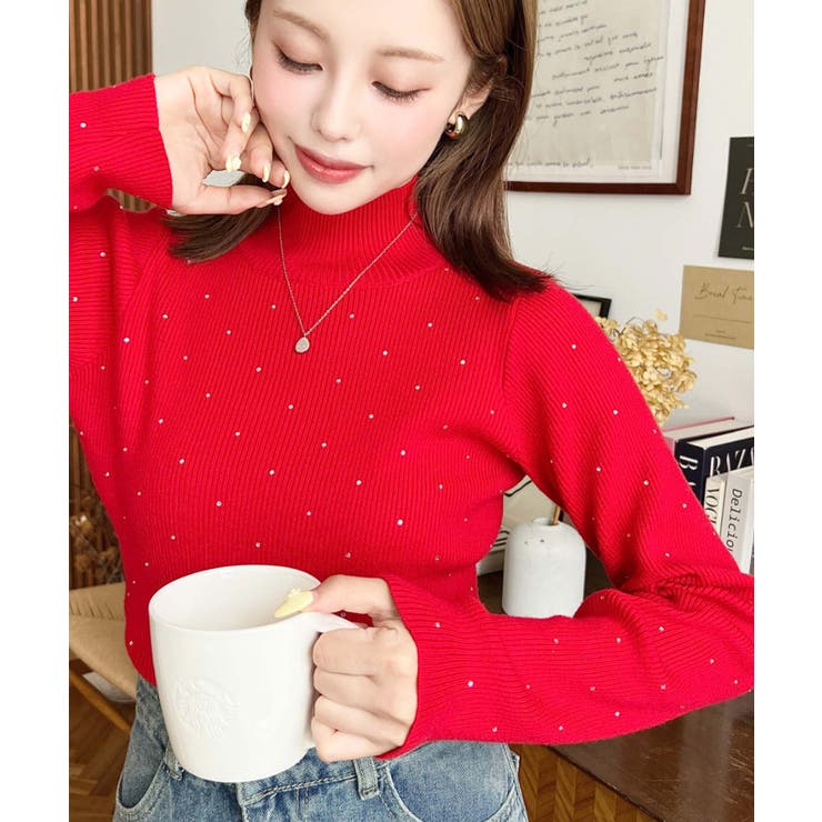 ラインストーンハイネックリブニットプルオーバー | moment+ | 詳細画像42 