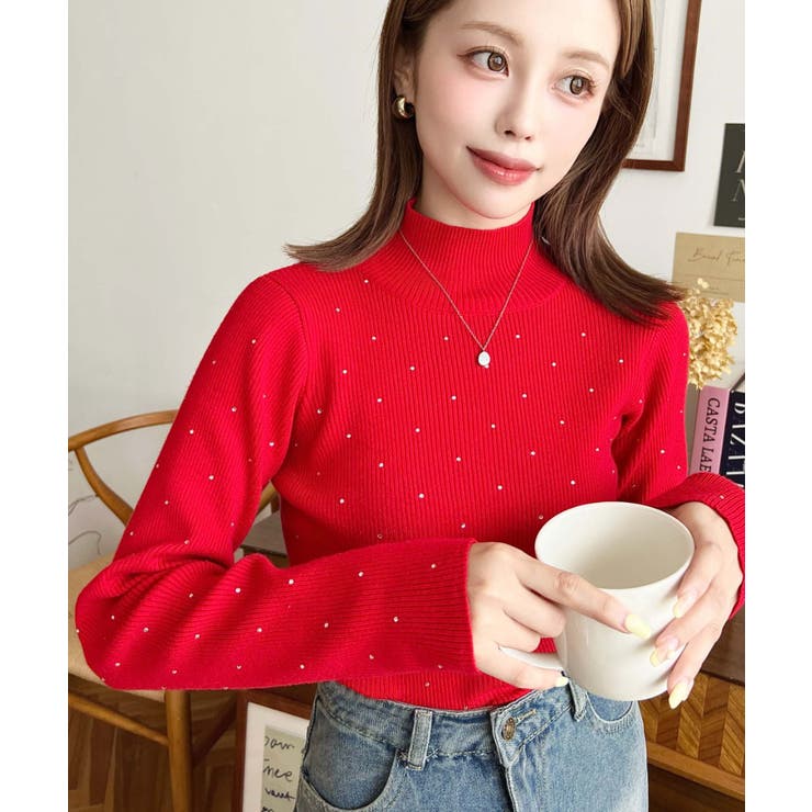 ラインストーンハイネックリブニットプルオーバー | moment+ | 詳細画像43 